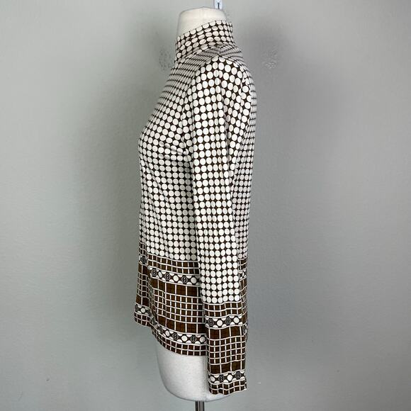 Tory Burch Brown Tan Dot Stretch Knit Back Zip Knit Top Small - Picture 6 of 8